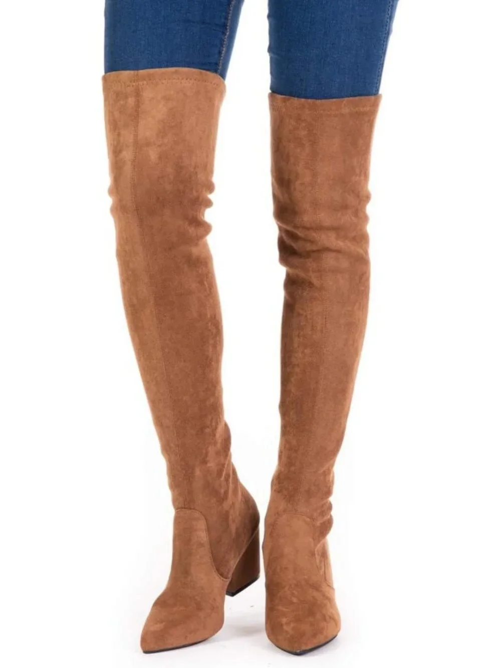 Stylish Thigh High Block Heel Boots for Women - Pointed Toe Over The Knee